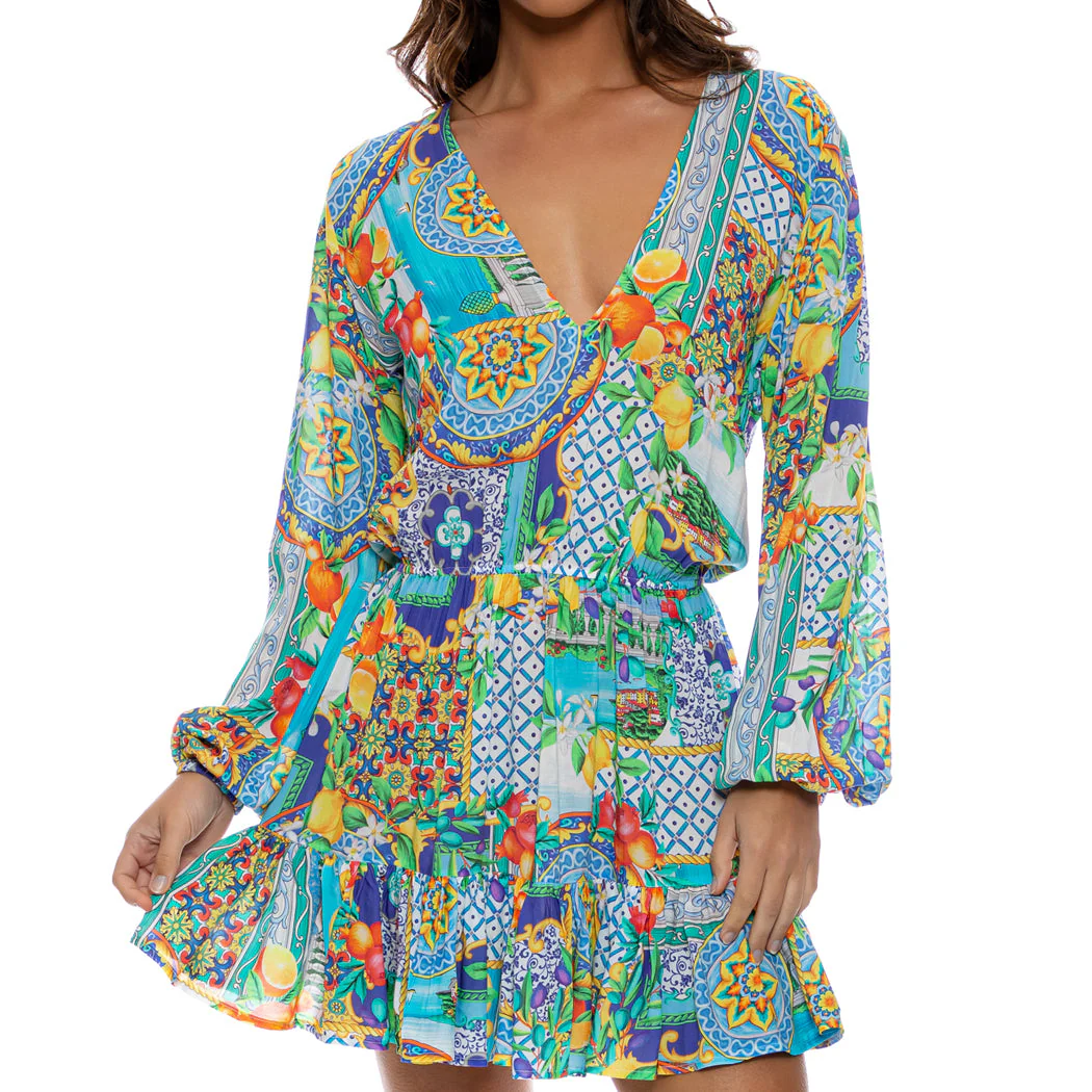 AMALFI - Deep V Frill Hem Dress