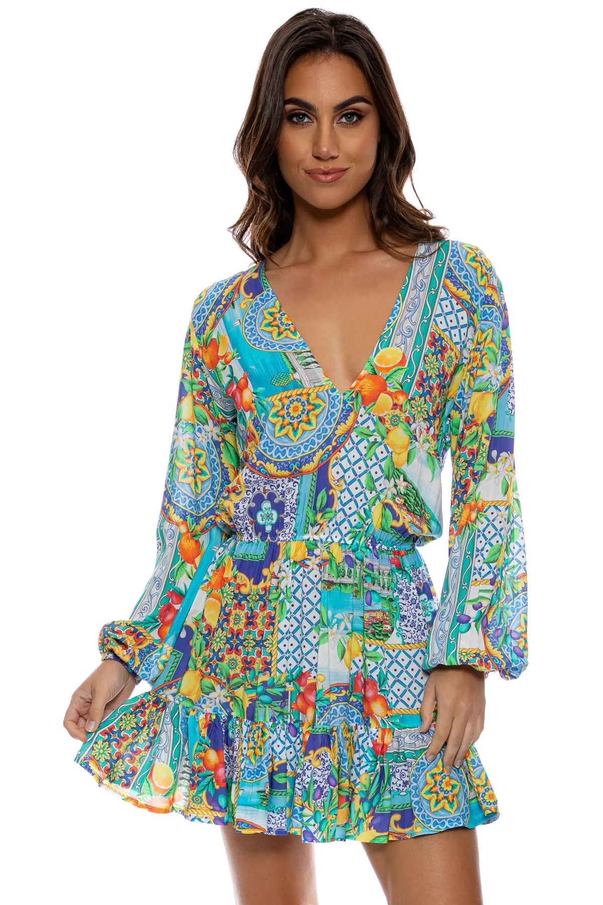 AMALFI - Deep V Frill Hem Dress - Image 3