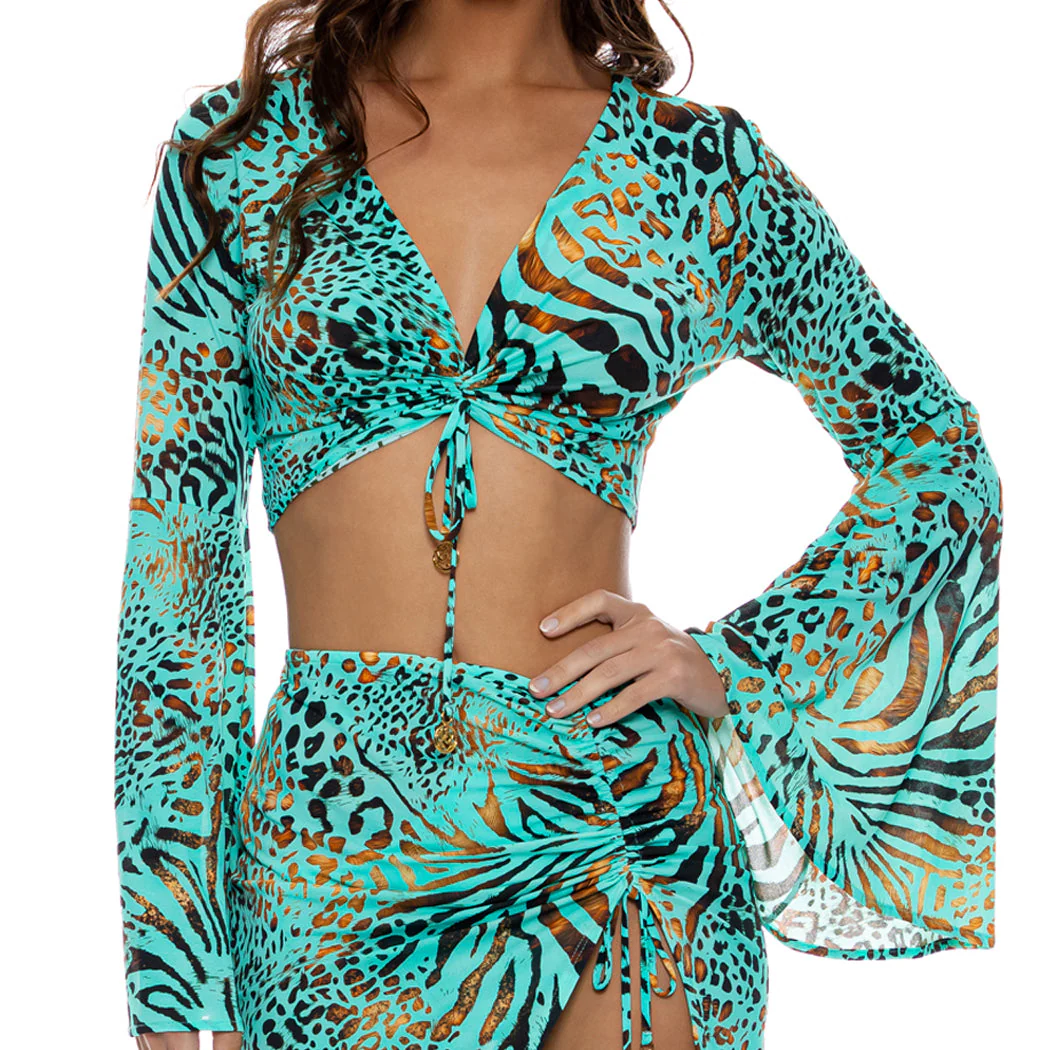 ANIMALE - Bell Sleeve Scrunched Crop Top
