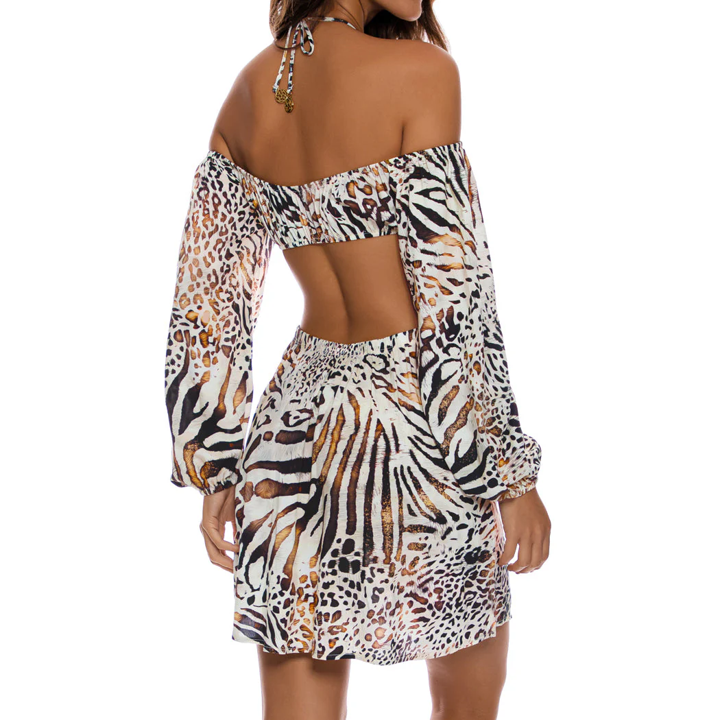 ANIMALE - Long Sleeve Cut Out Short Dress - Image 4