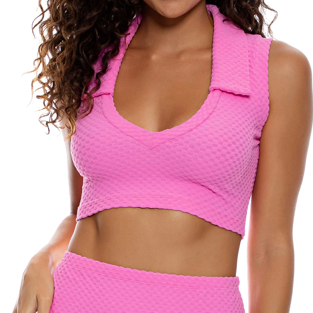 BEACH FUZZ - Deep V Polo Crop Top