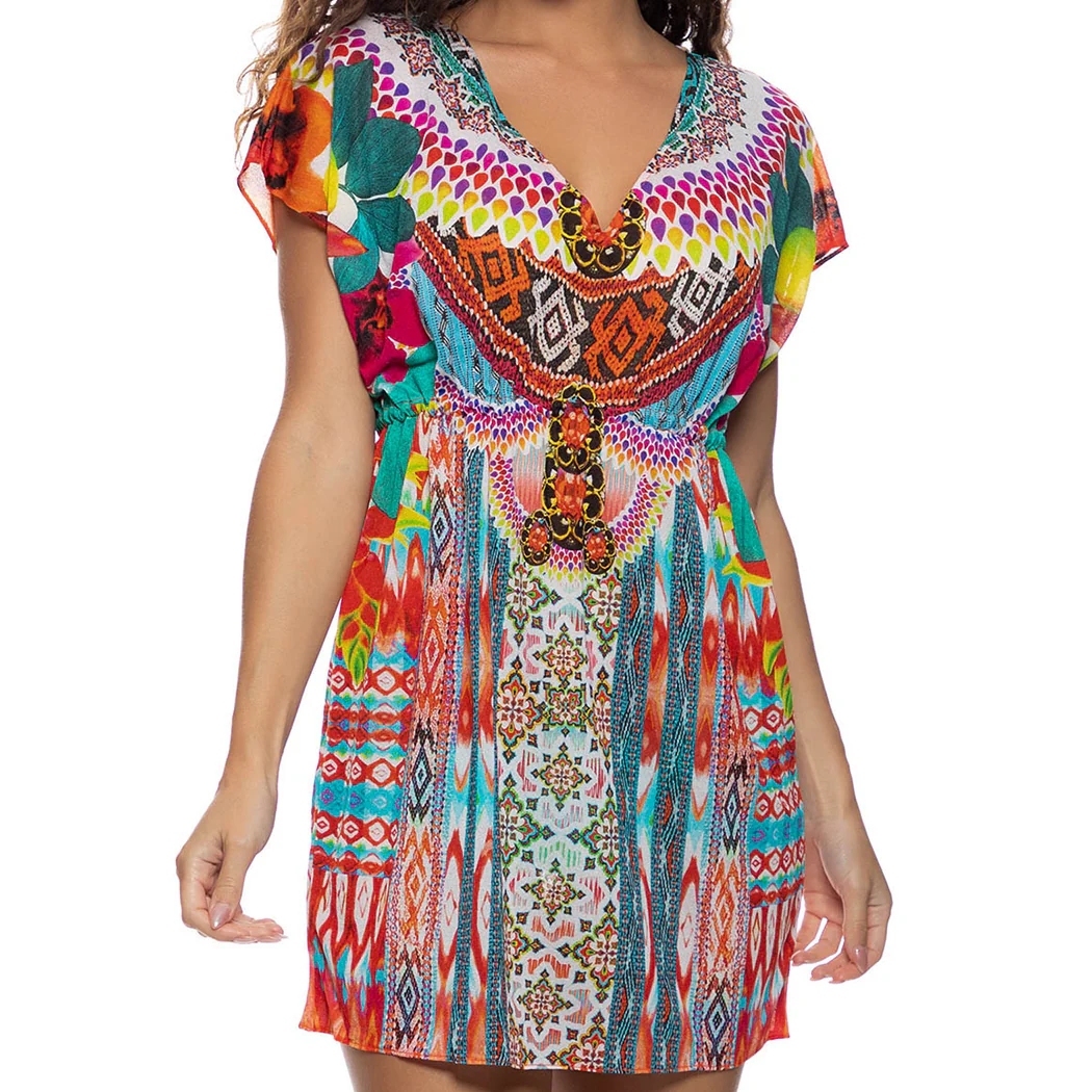 CHASING WATERFALLS - Cap Sleeve Short Caftan
