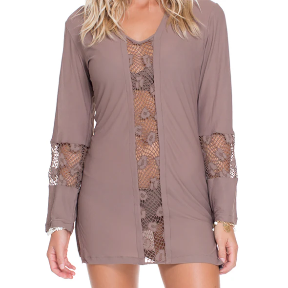 COSITA BUENA - Crochet Cutout Plunge V Neck Dress - Image 2