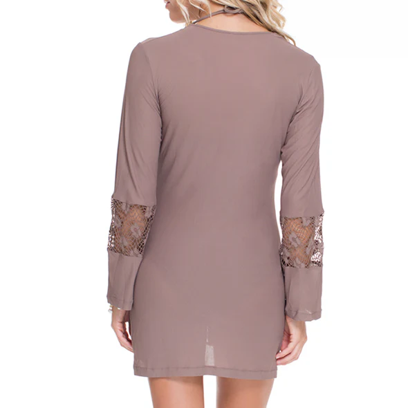 COSITA BUENA - Crochet Cutout Plunge V Neck Dress - Image 3