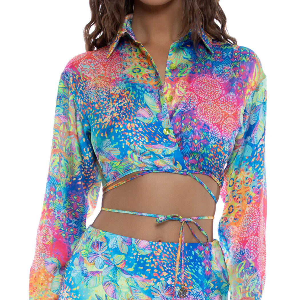 DECO GARDENS - Collared Wrap Crop Top