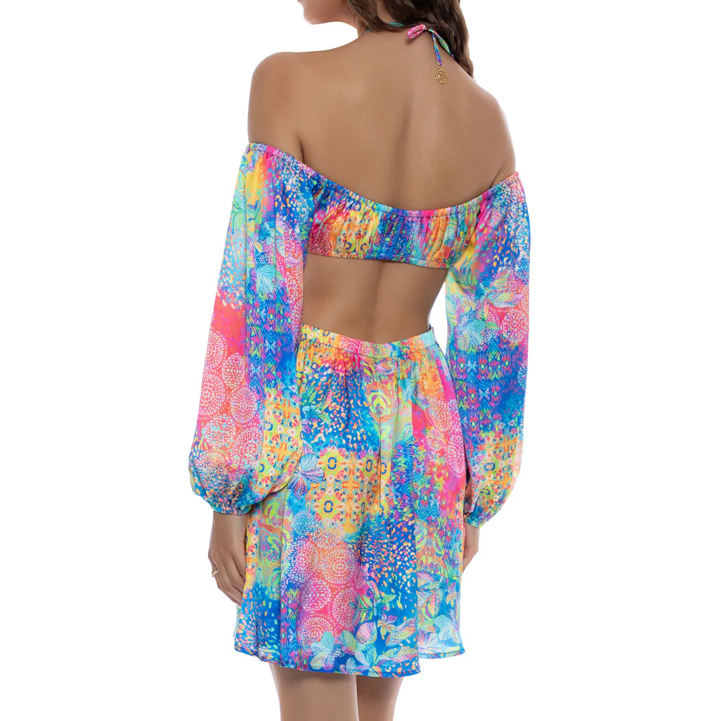 DECO GARDENS - Halter Long Sleeve Cut Out Short Dress - Image 2