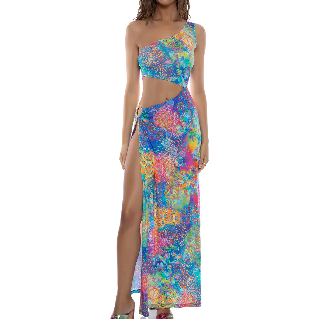 DECO GARDENS - One Shoulder Ring Cut Out Maxi Dress