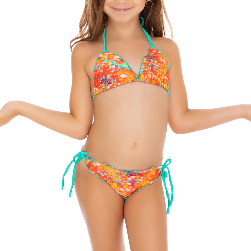 FIESTA DE FLORES T - Wavy Triangle Top Ruched Back Tie Side Bikini
