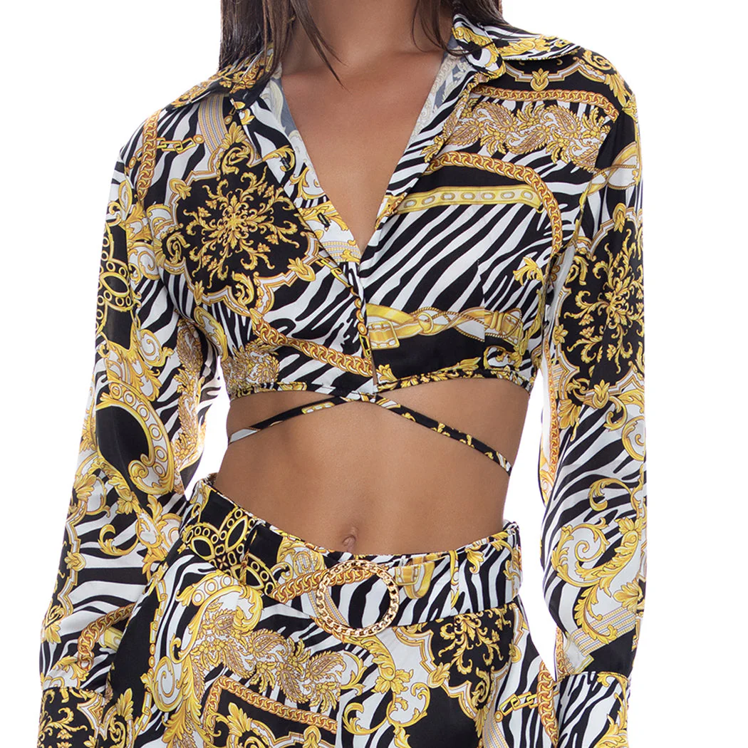 GODDESS VIBES - Collared Wrap Crop Top