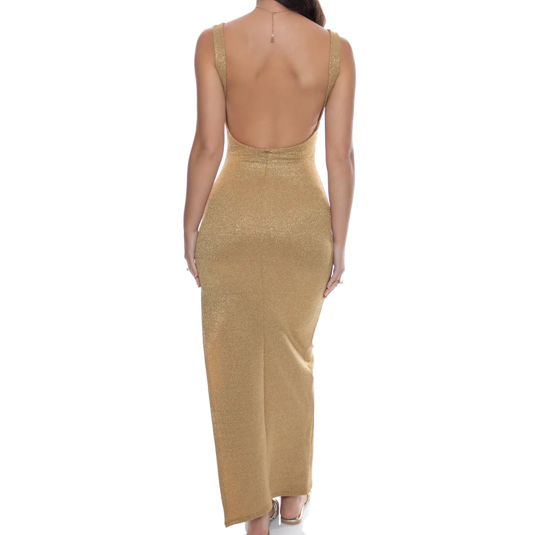 GOLDEN SUNSET - Drawstring Peek A Boo Maxi Dress - Image 2