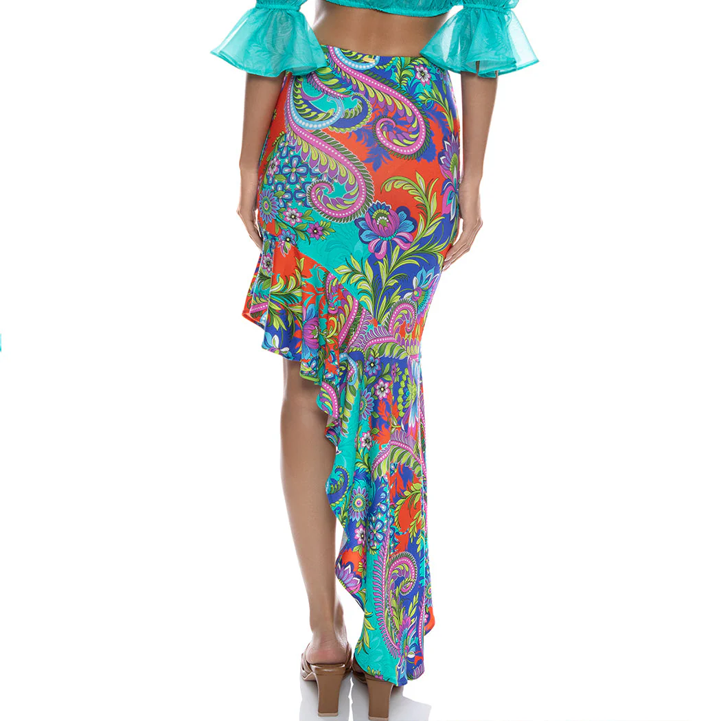 IN THE GROOVE - Asymmetrical Ruffle Trim Midi Skirt - Image 2