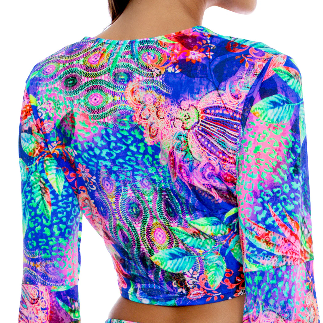 JUNGLE FEVER - Bell Sleeve Scrunched Crop Top - Image 2