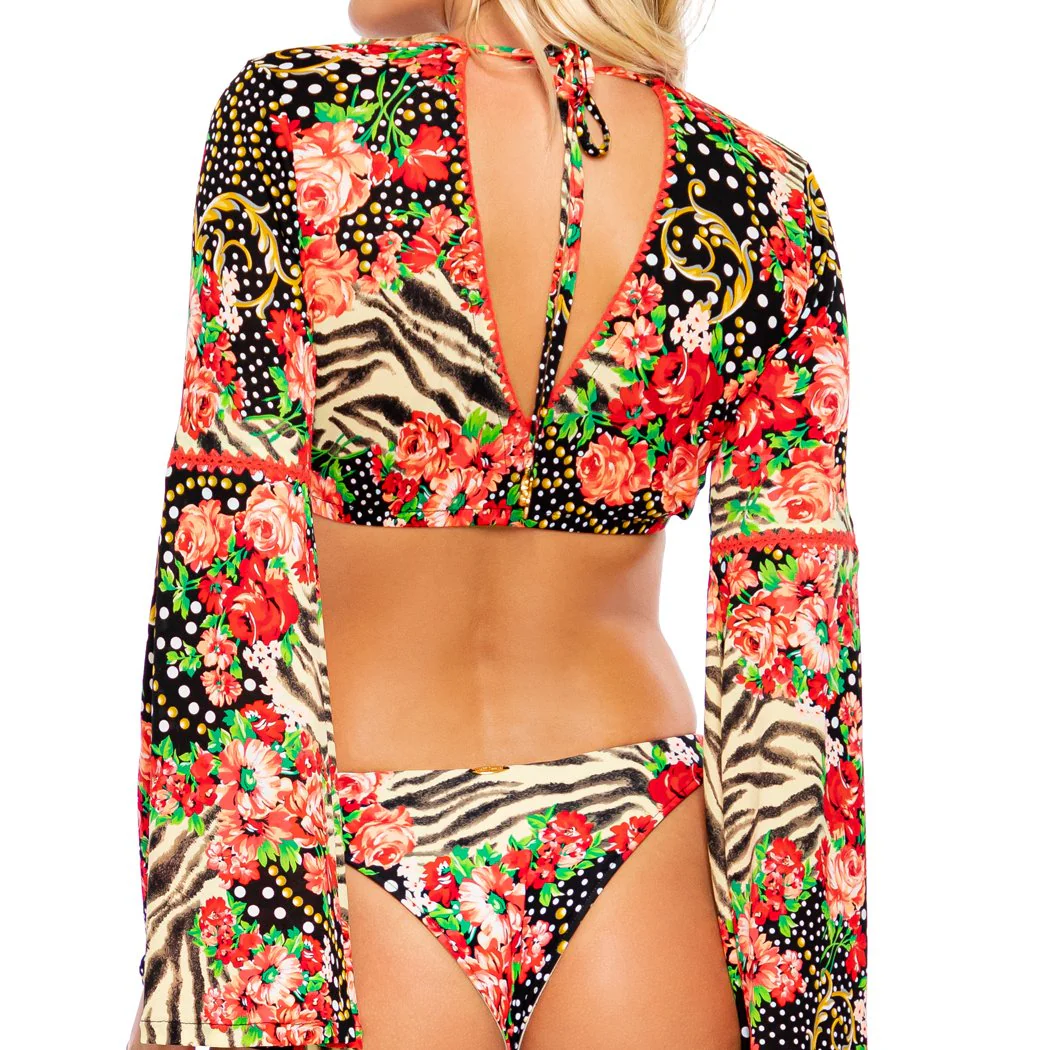 LA VIDA ES UN CARNAVAL - Stitched Bell Sleeve Crop Top - Image 2