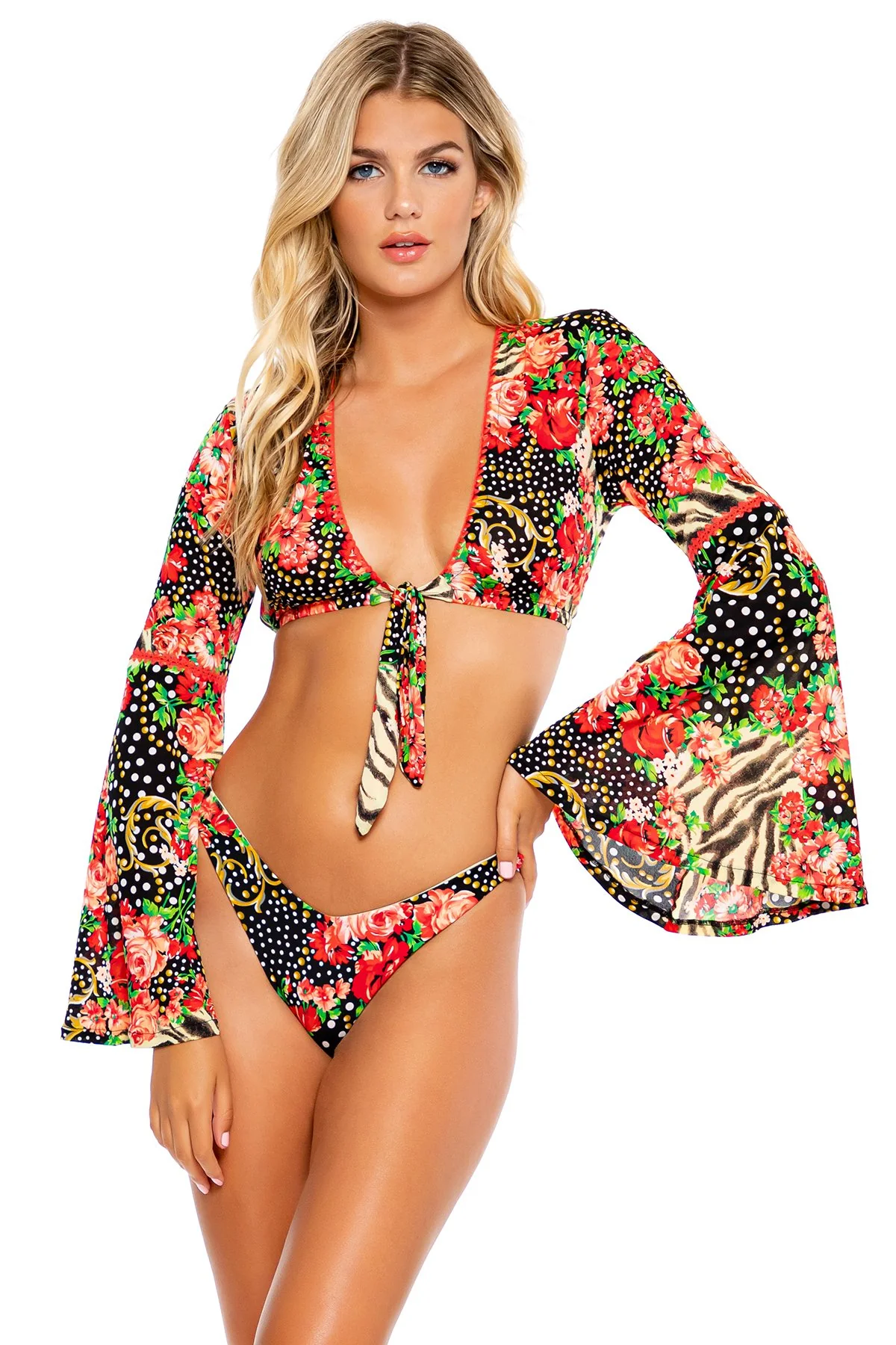 LA VIDA ES UN CARNAVAL - Stitched Bell Sleeve Crop Top - Image 3