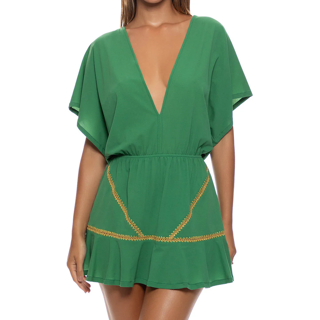 LULI CHIC - Luxe Stitch Playera V Neck Ruffle Dress