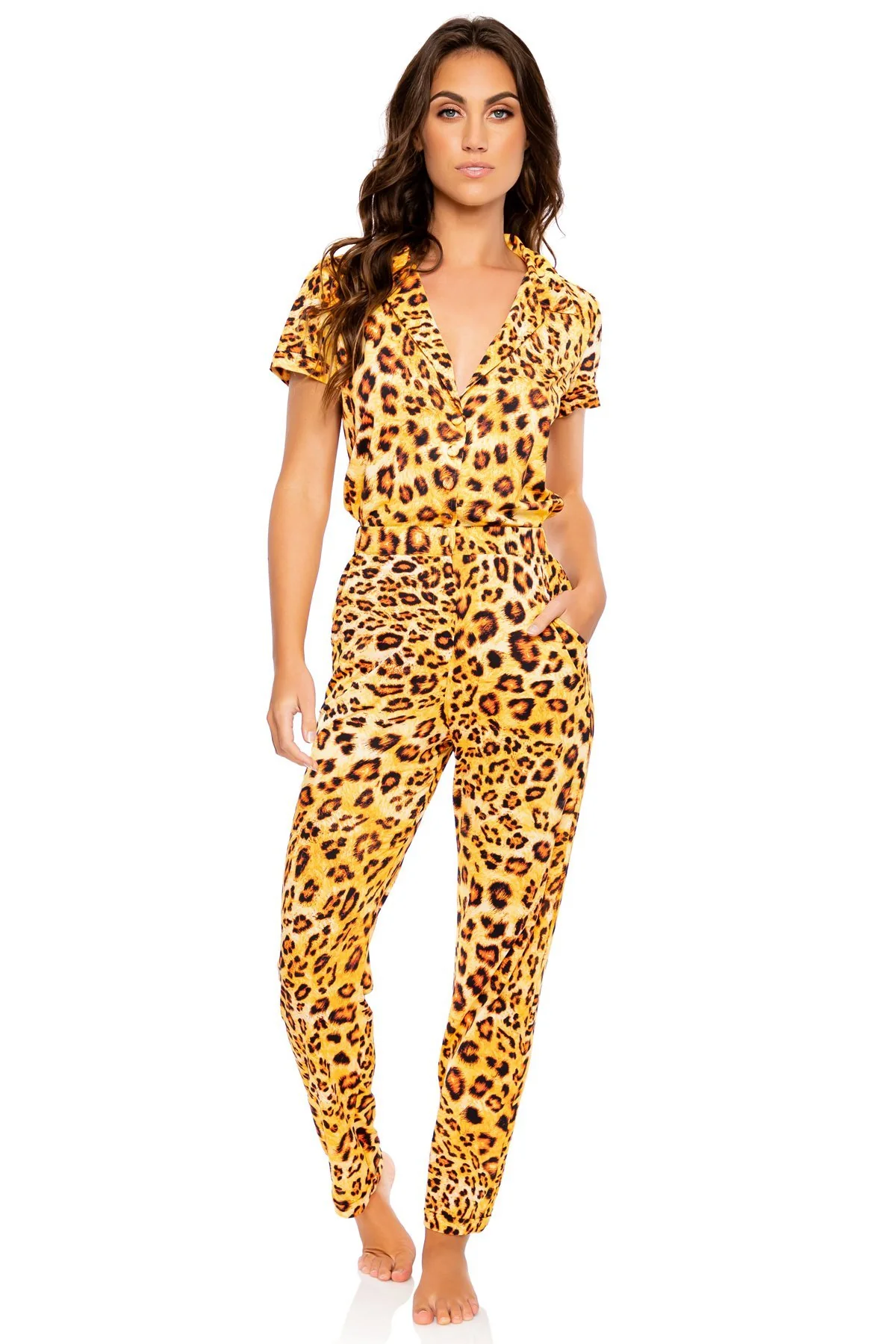 LULI WILD - Notch Collar Button Up Jumpsuit - Image 3