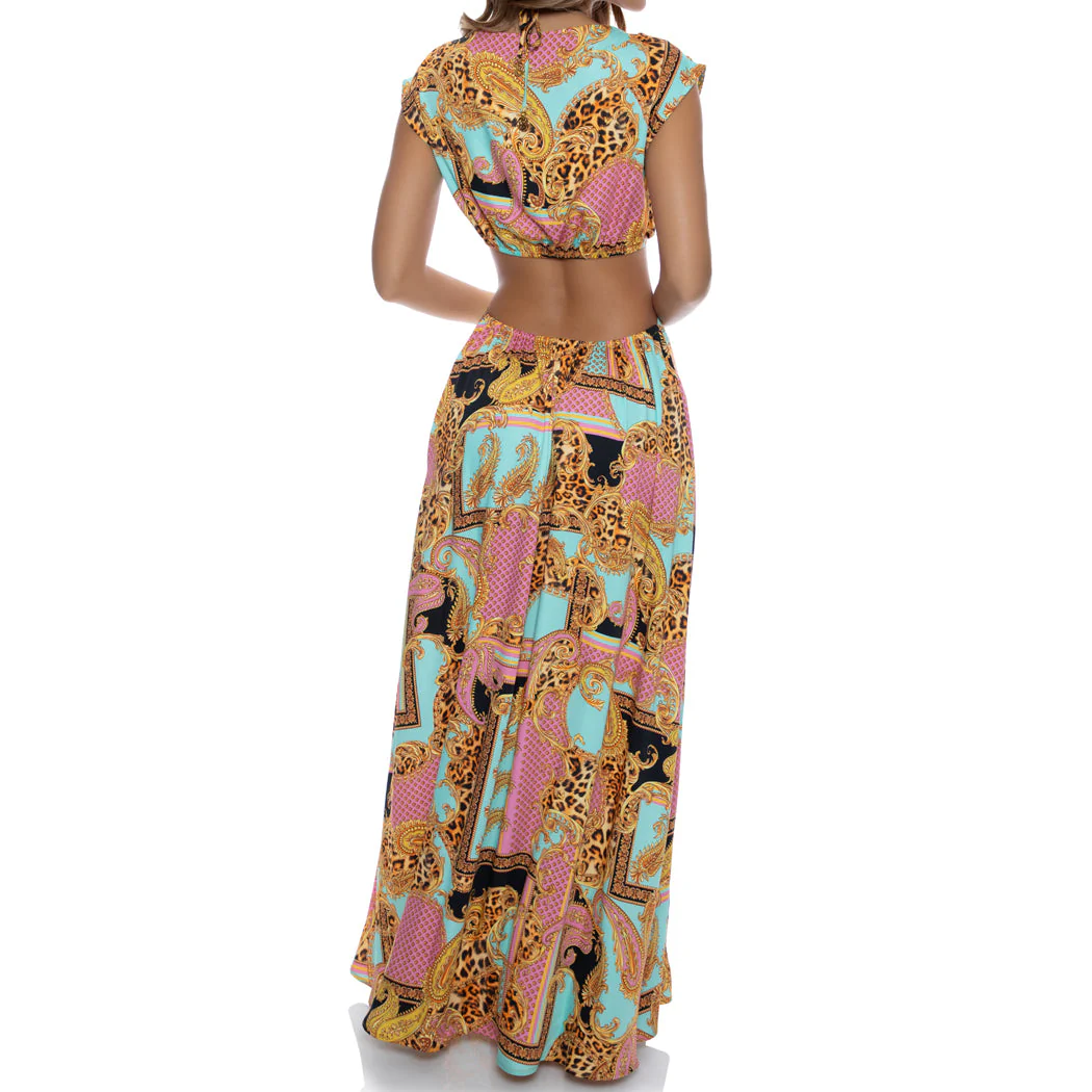 MIAMI DAYDREAM - Halter Drawstring Cut Out Maxi Dress - Image 2