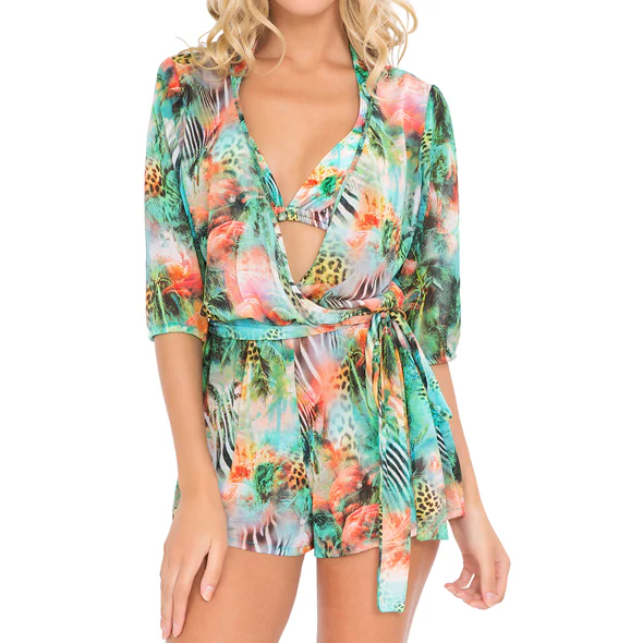 MIAMI NICE - Wrap Front 3/4 Sleeve Romper