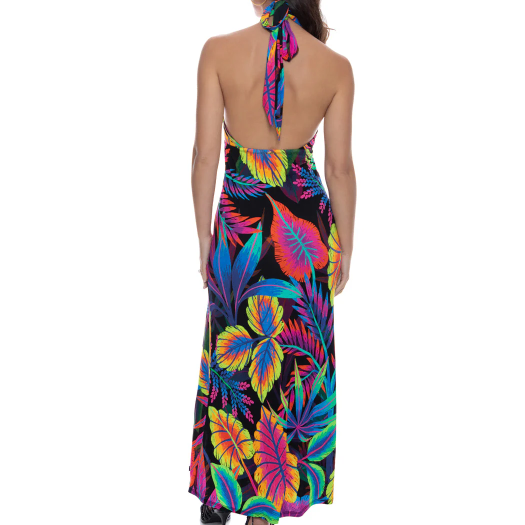 NEON NIGHTS - Halter Neck Cut Out Long Dress - Image 2