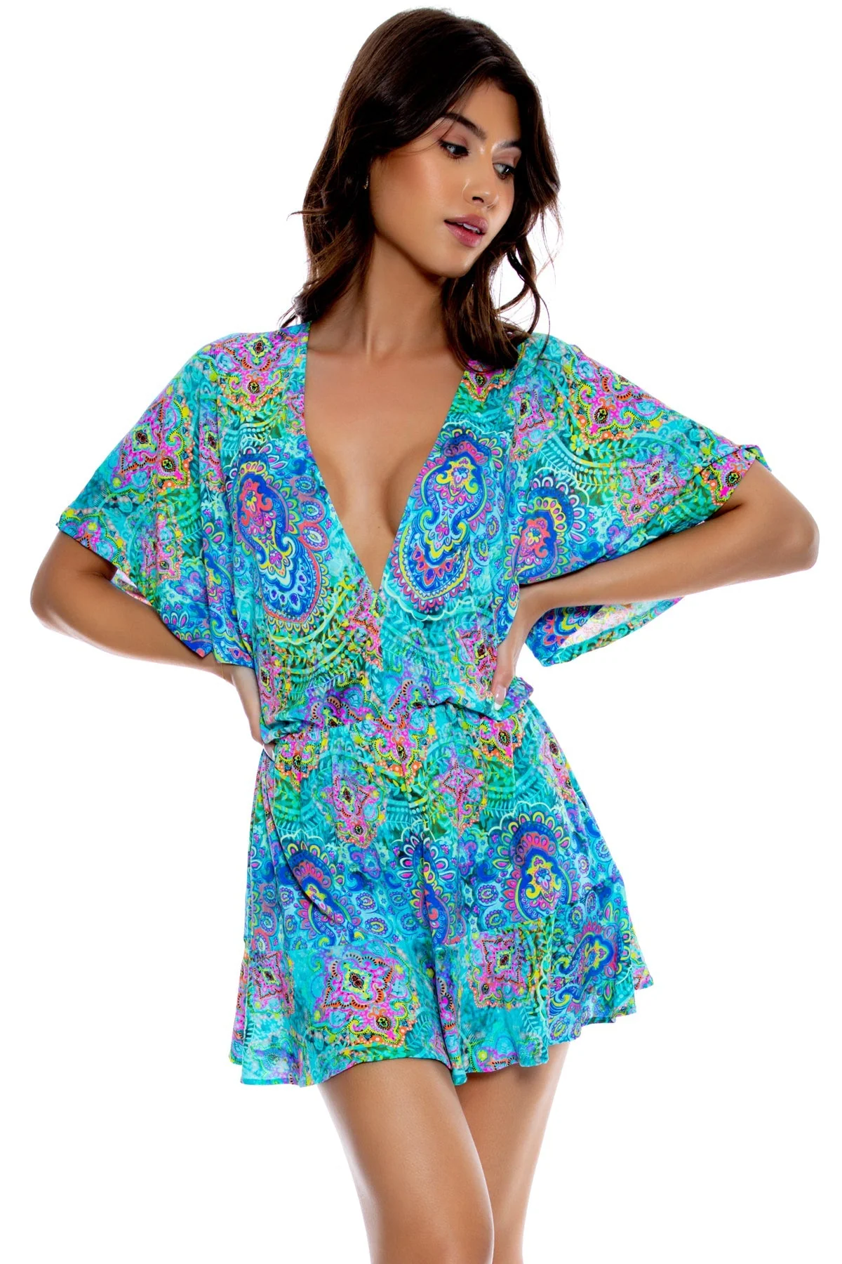 OCEAN BREEZE - Playera V Neck Ruffle Dress - Image 3