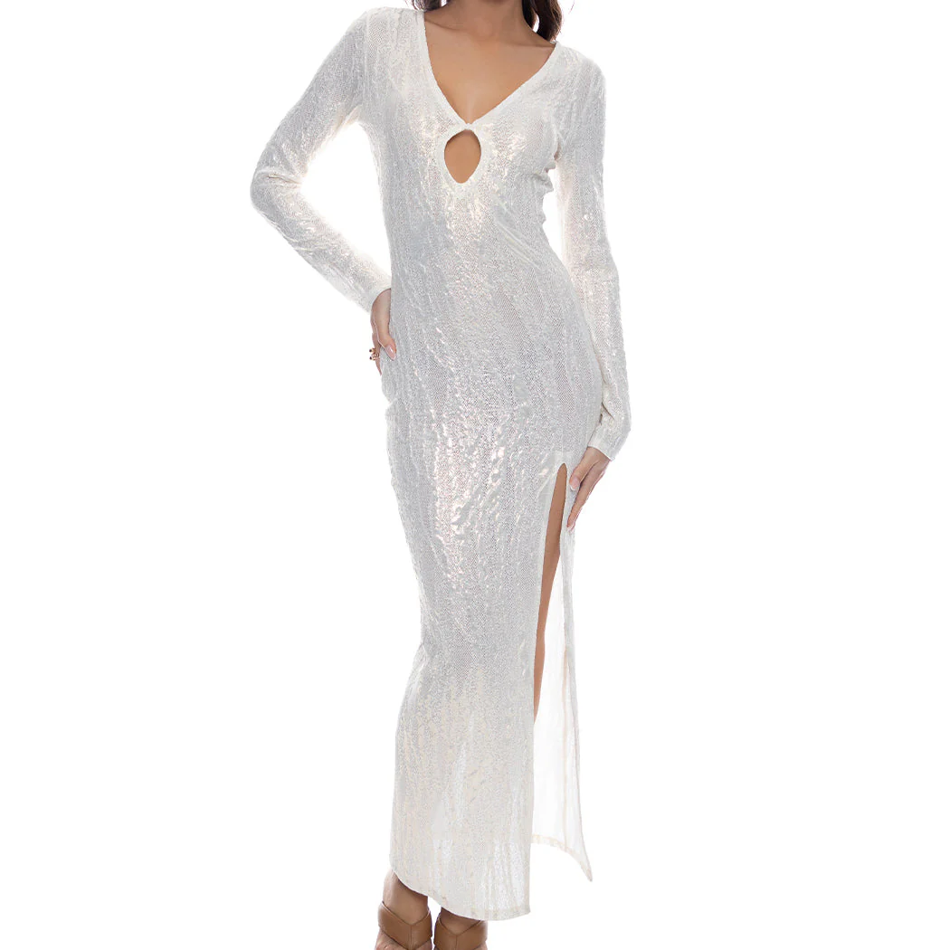 OPALESCENCE - Long Sleeve Keyhole Cut Out Maxi Dress