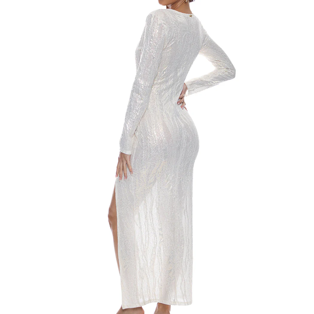 OPALESCENCE - Long Sleeve Keyhole Cut Out Maxi Dress - Image 2