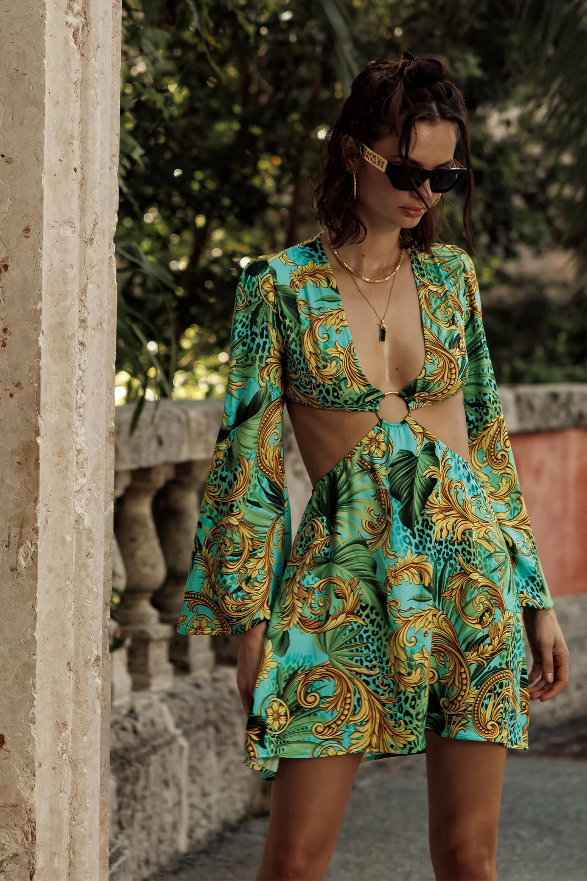 PALM ISLAND - Deep V Ring Cut Out Short Dress - Image 3