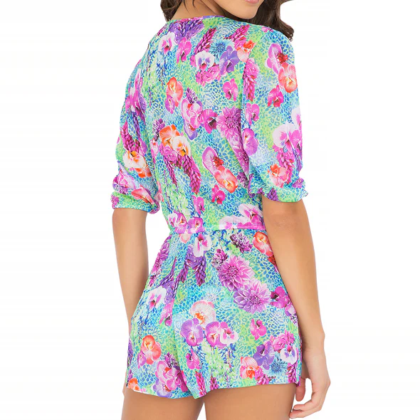 PEQUEÑO PARAISO - Wrap Front 3/4 Sleeve Romper - Image 2