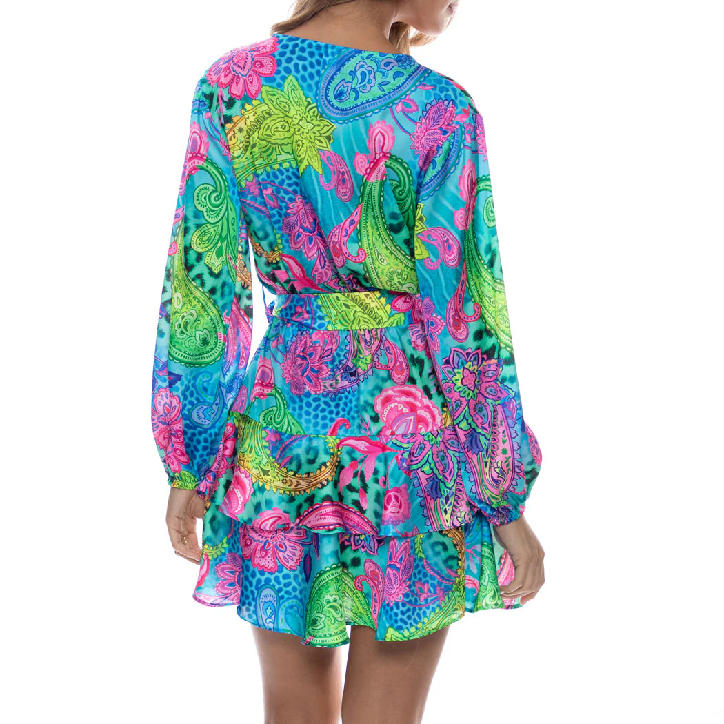 SEAGLASS FANTASY - Long Sleeve Tiereel Ruffle Mini Dress - Image 2