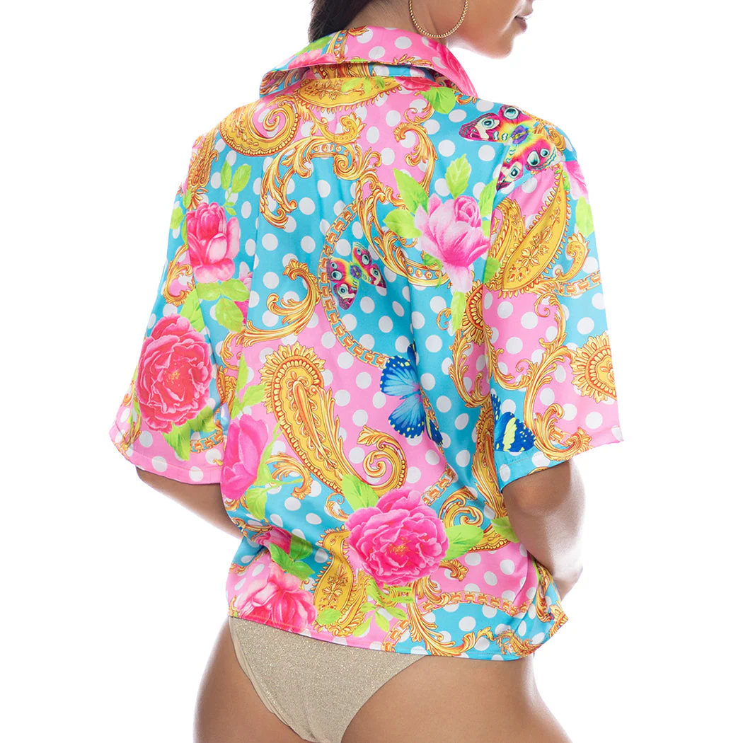 SHE'S CUTE - Collared 3/4 Sleeve Button Up Shirt - Image 2
