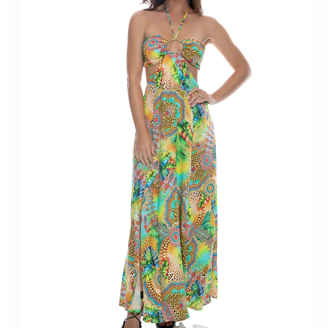 SUN STONES - Bandeau Cut Out Front Slit Dress