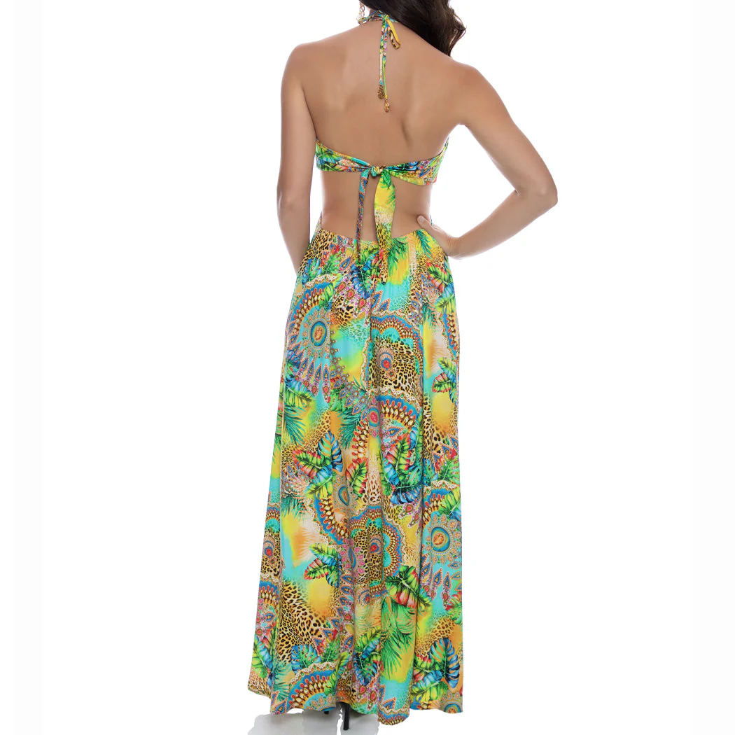 SUN STONES - Bandeau Cut Out Front Slit Dress - Image 2
