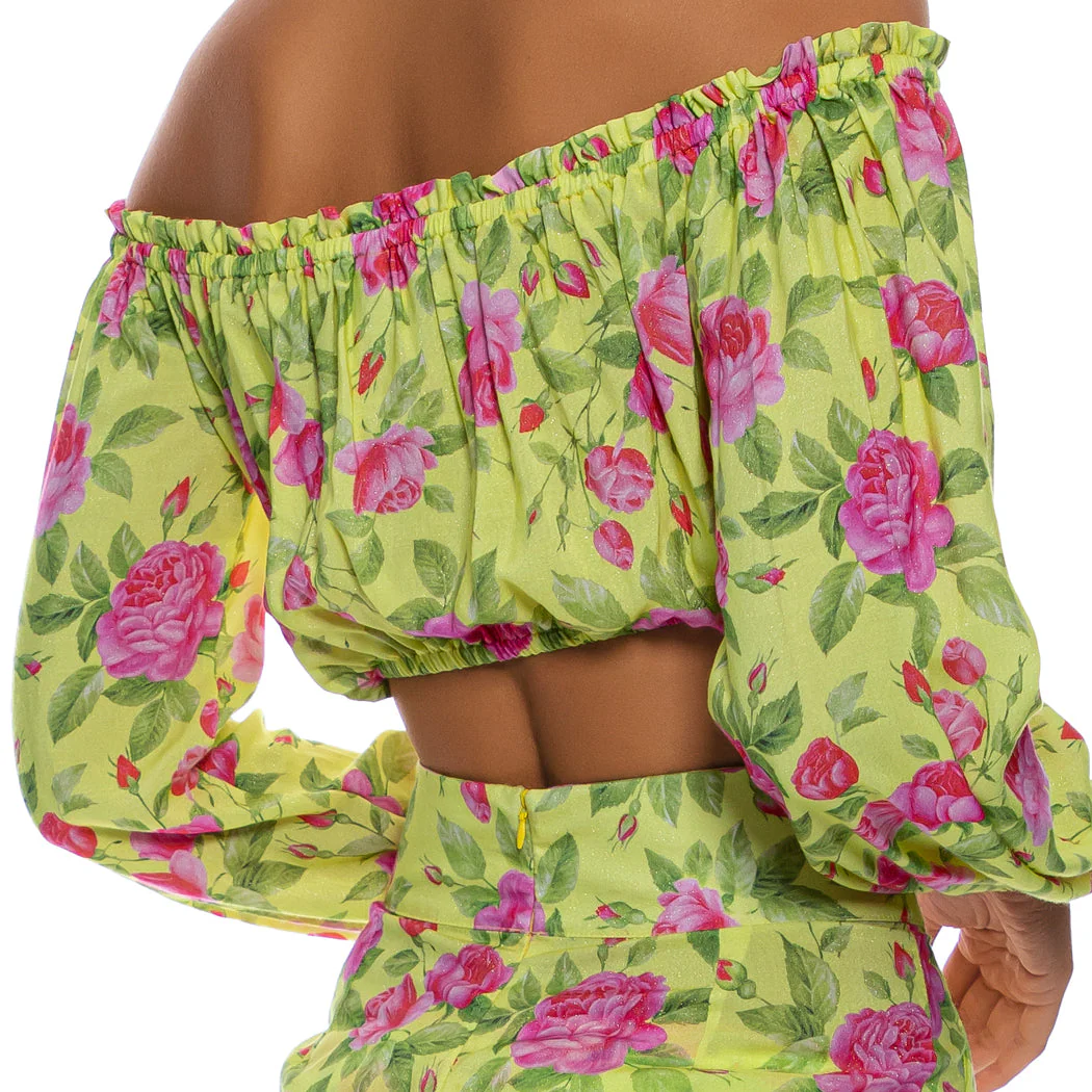 TI AMO - Ruffle Laced Up Open Shoulders Crop Top - Image 2