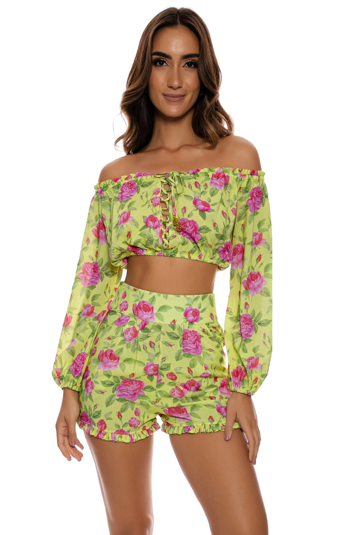 TI AMO - Ruffle Laced Up Open Shoulders Crop Top - Image 6