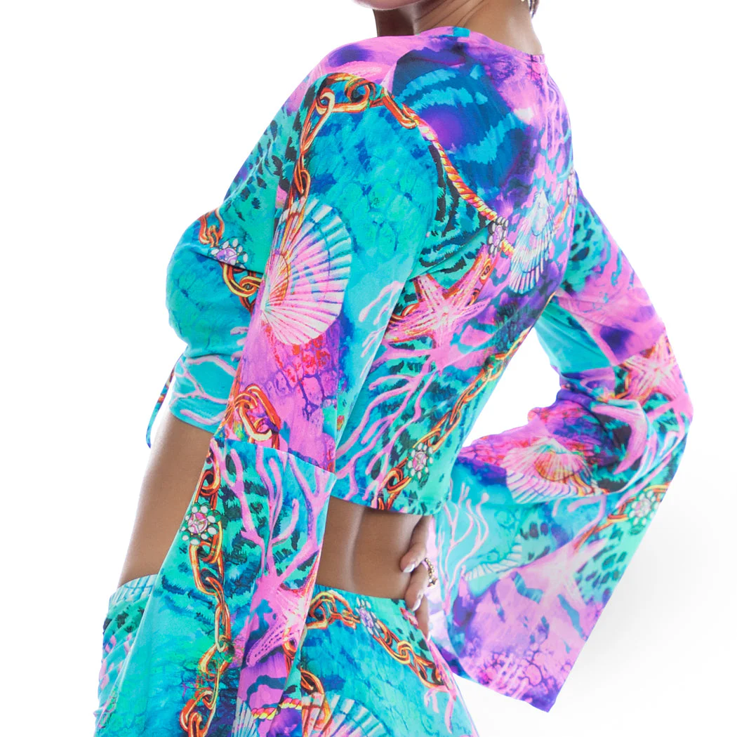 TREASURE - Bell Sleeve Scrunched Crop Top - Image 2