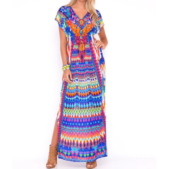 TRIBAL BEACH - Cap Sleeve Long Caftan