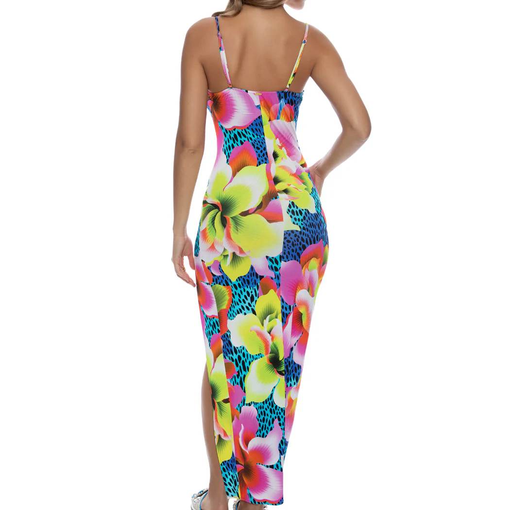 TROPICAL ILLUSIONS - Fitted Side Slit Maxi Dress - Image 2