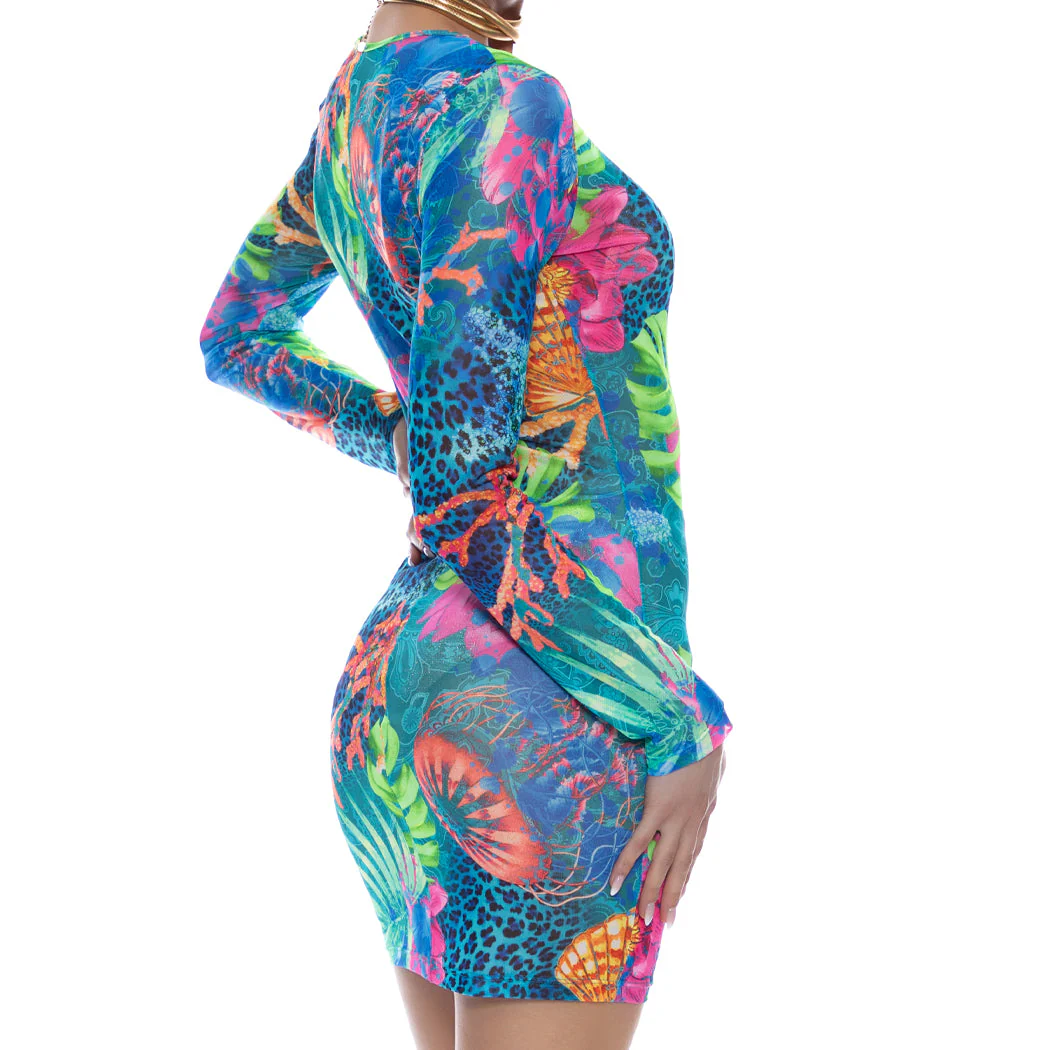 TROPICAL SIREN - Long Sleeve Mini Dress - Image 2