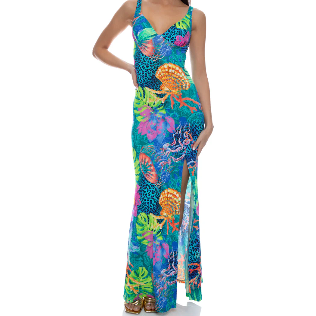 TROPICAL SIREN - Plunge Long Dress