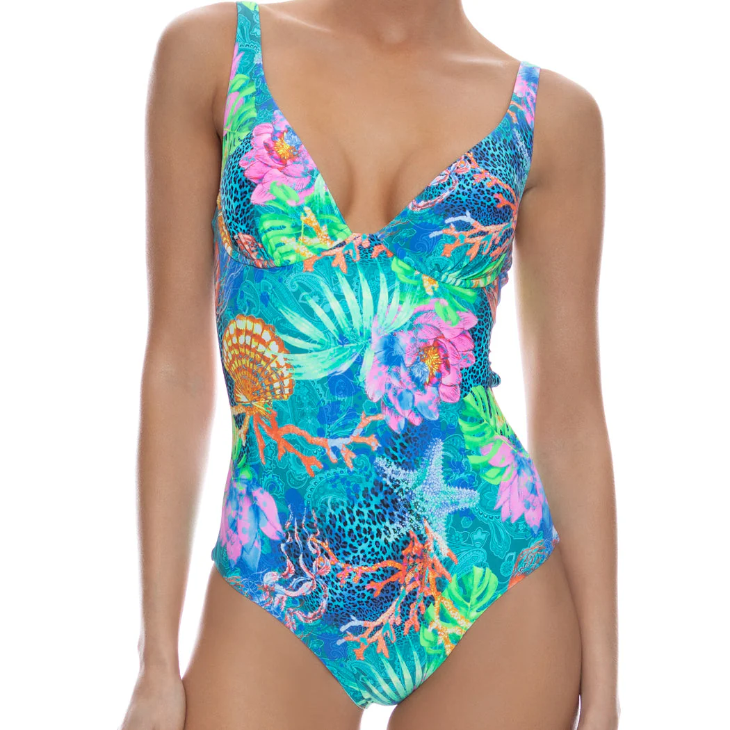 TROPICAL SIREN - Underwire Plunge One Piece