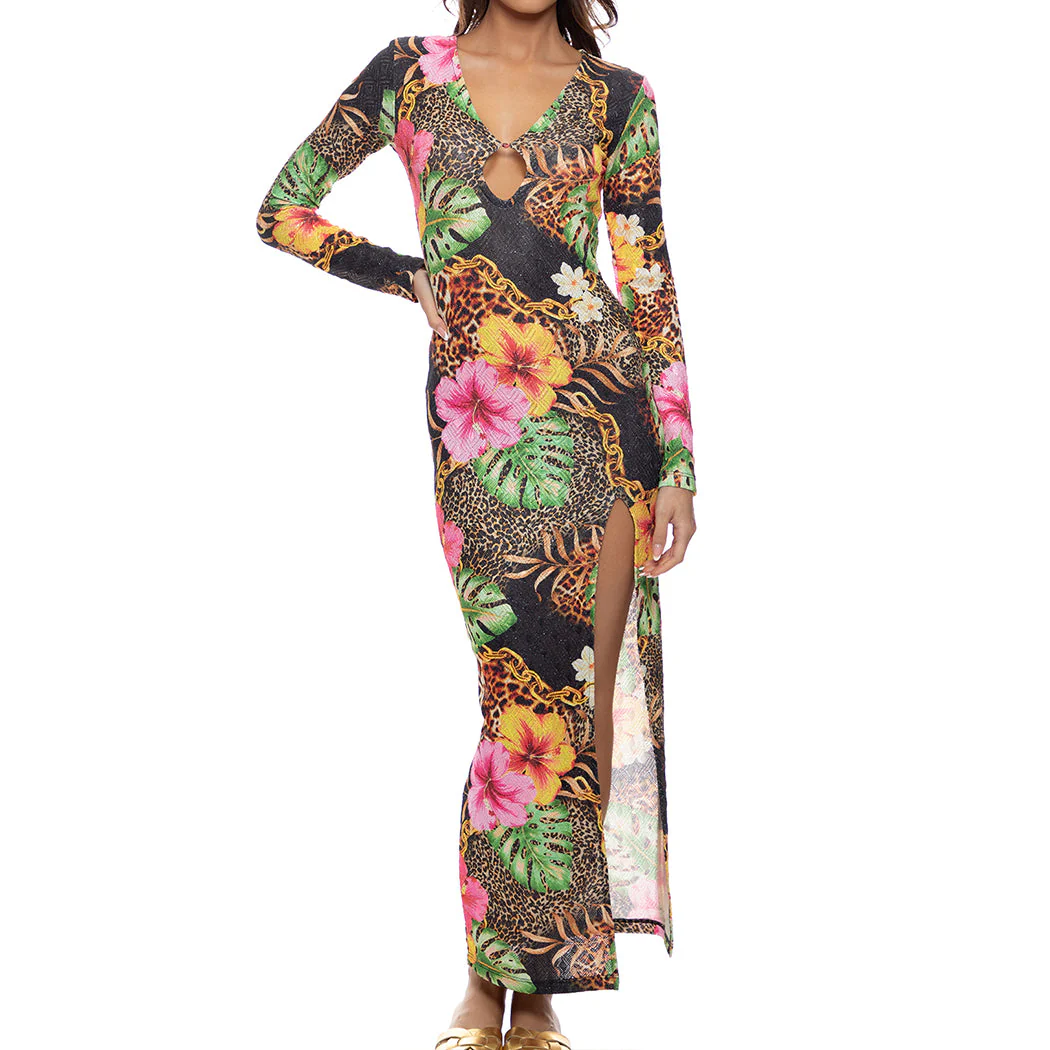 VISIONS OF PARADISE - Long Sleeve Keyhole Cut Out Maxi Dress - Image 3