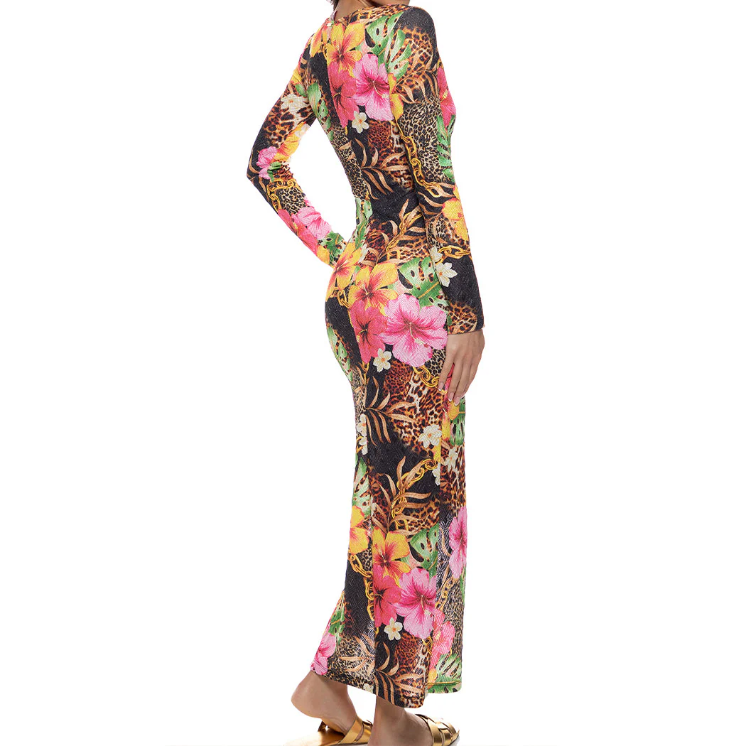 VISIONS OF PARADISE - Long Sleeve Keyhole Cut Out Maxi Dress - Image 4