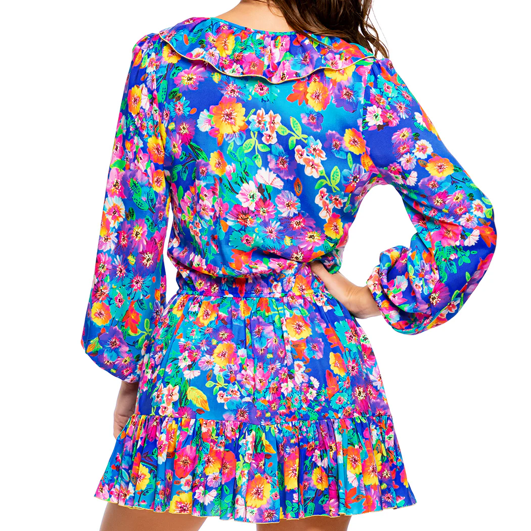 WATER BLOSSOMS - Ruffled Deep V Frill Hem Dress - Image 2